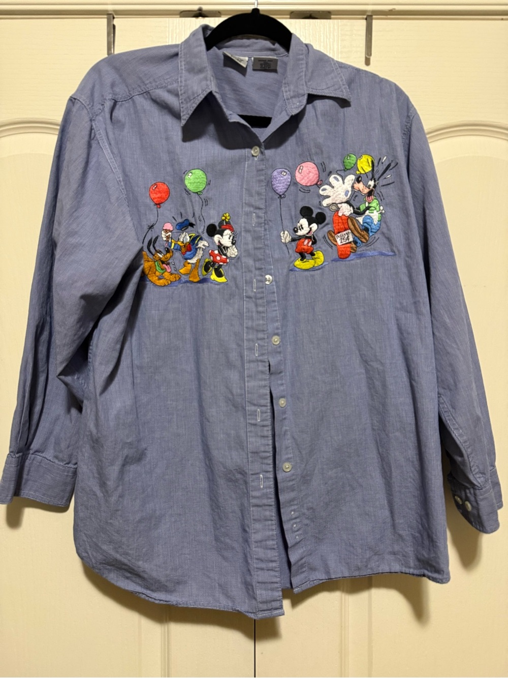 Disney Light Blue Kids Button-Down Shirt with Embroidered Mickey & Friends